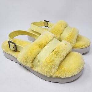 Koolaburra by Ugg Sandals Women 10M Fuzz'd Out Yellow Faux Fur Slingback 1134590